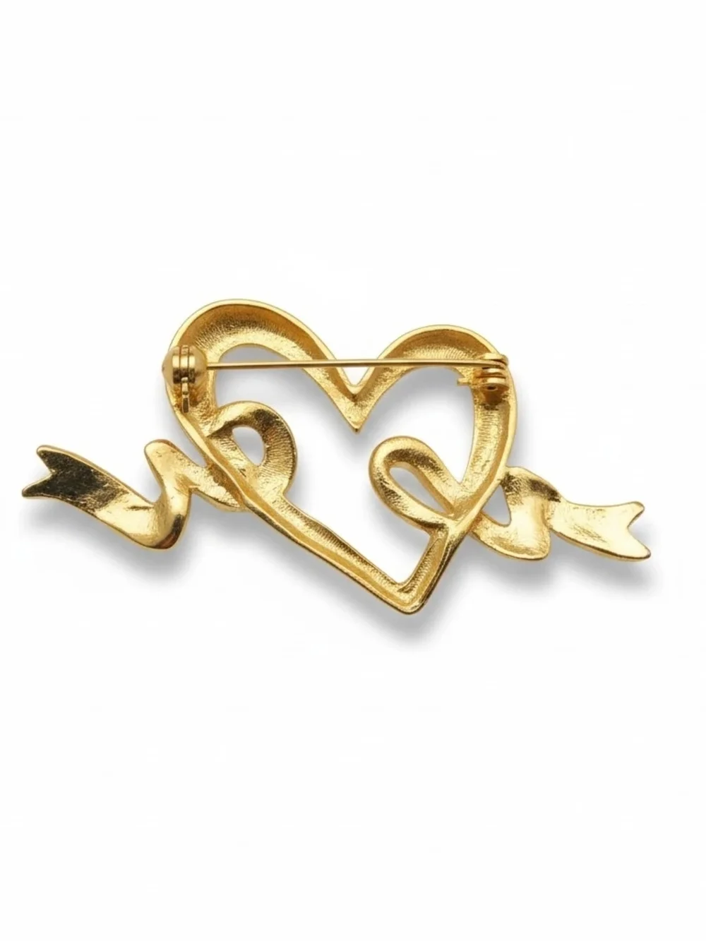 NEW Women's Gold Tone Open Heart Ribbon Brooch Pin