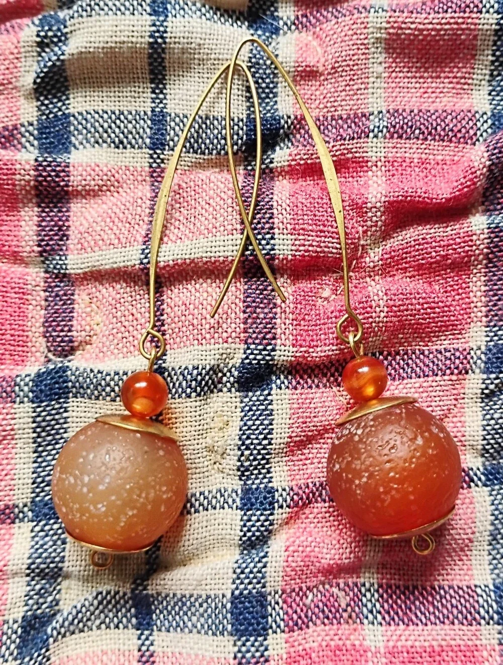 Double Carnelian Drop Earrings - Handmade