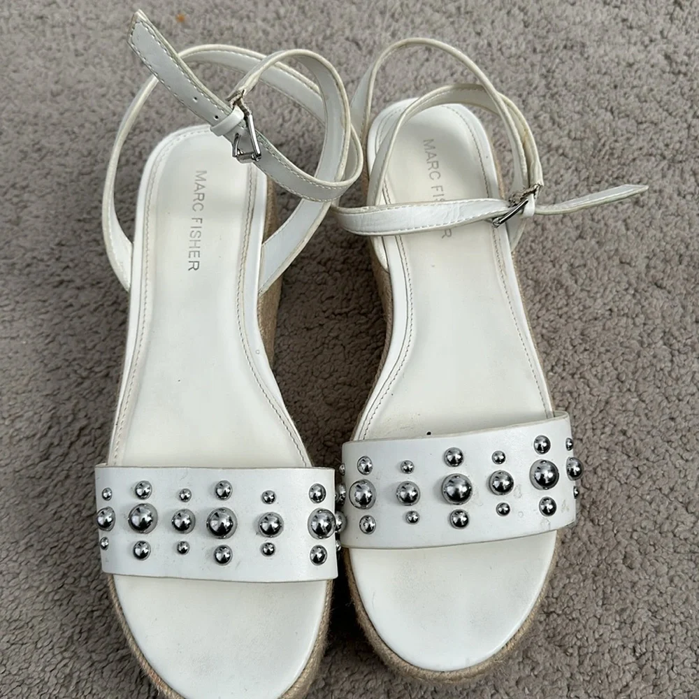 Marc Fisher white studded scrappy sandals