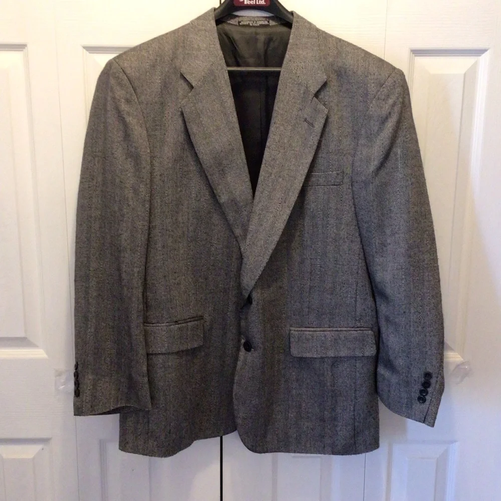 John Peel Ltd. Gray Herringbone Stripe Two Button Blazer Sports Jacket Size 44R