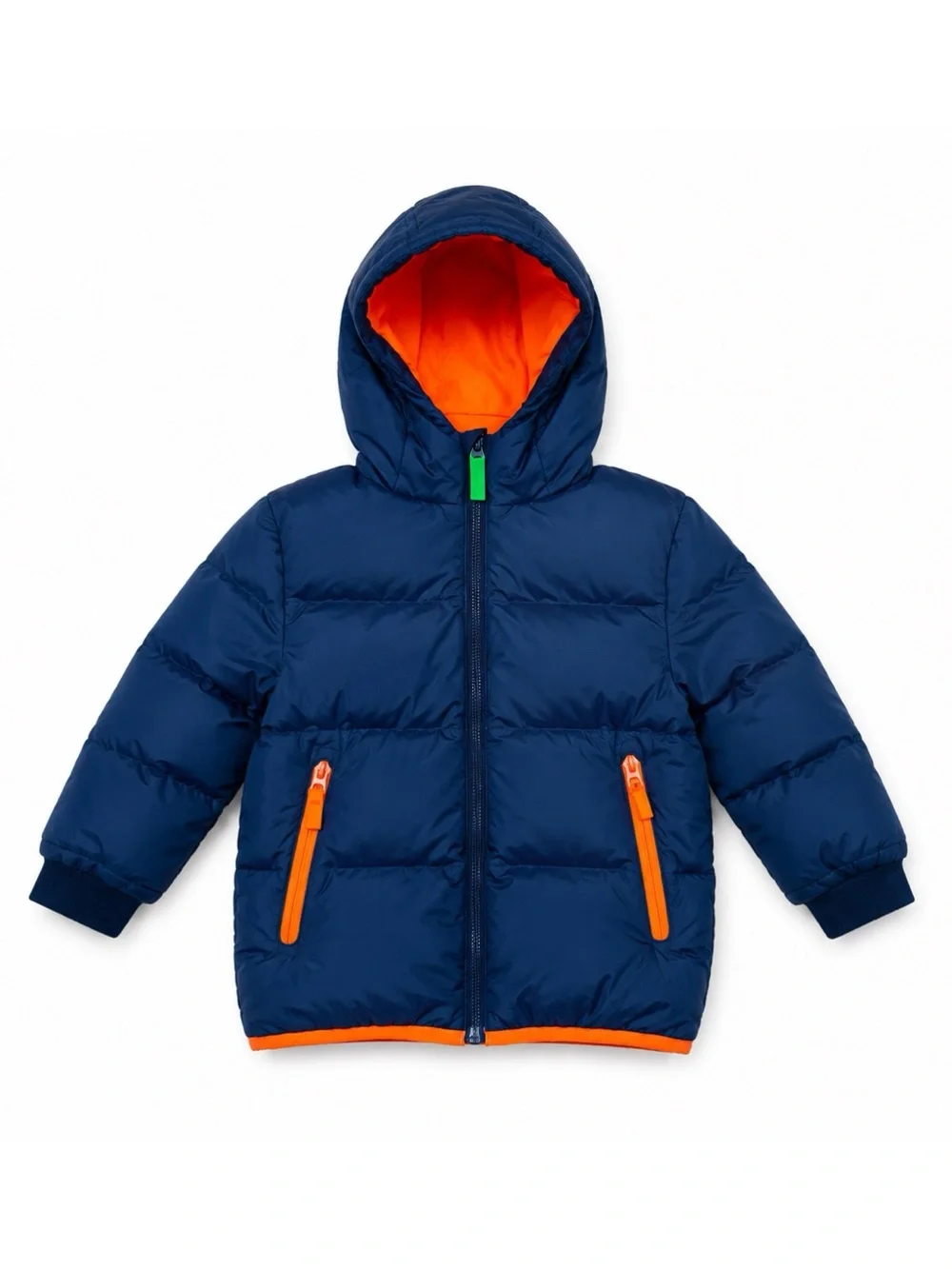 Champion Navy Blue & Orange Fleece Lined Hooded Puffer Jacket Kids XS 4/5