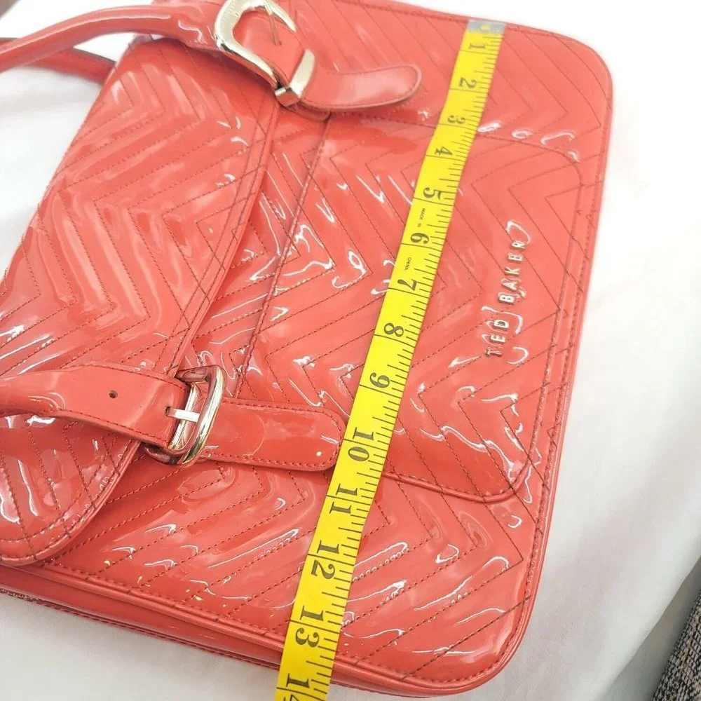 Ted Baker Womens Orange Leather Quilted Inner Dividers Top Handle Satchel Bag