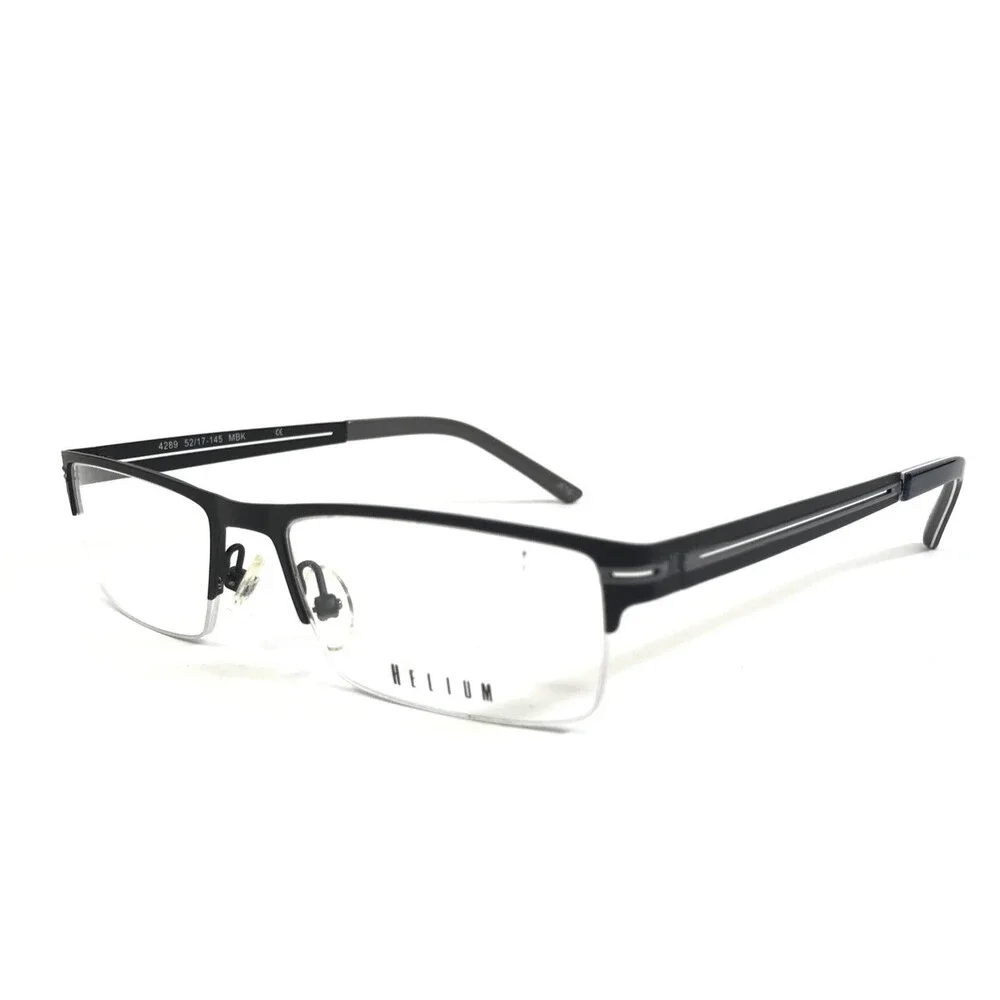 Helium Eyeglasses Frames 4289 MBK Matte Black Rectangle Half Rim 52-17-145