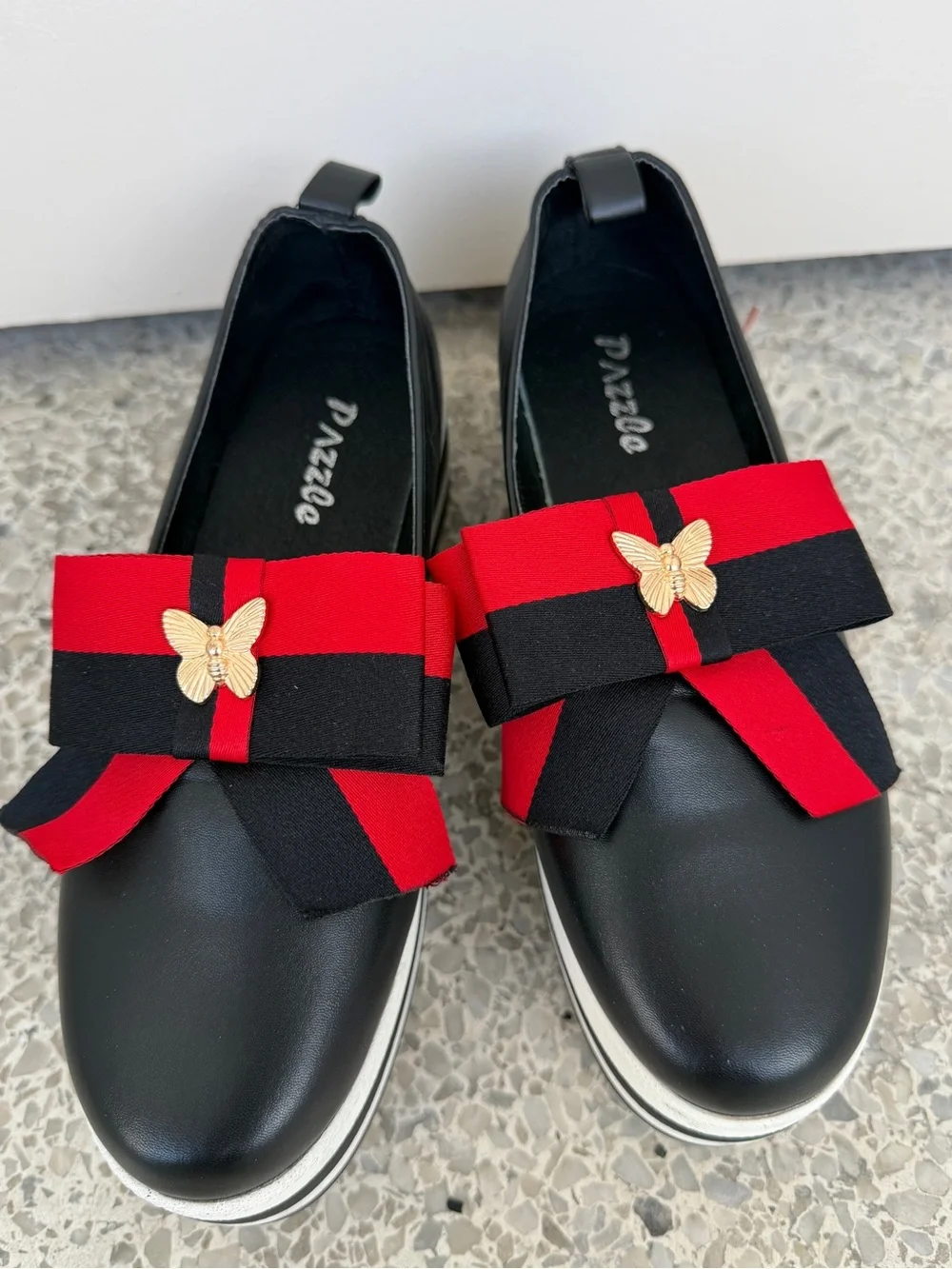 Pazzle Platform Bow Loafers Red Black Butterfly Slip On Shoes 6.5 Fits 7