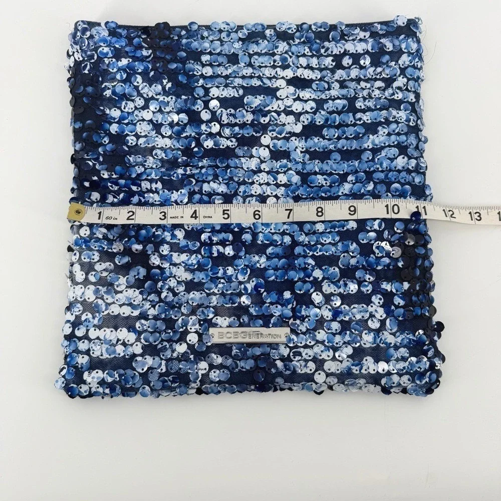 BCBGeneration Blue White Sequin Foldover Clutch Bag Evening Party Pouch
