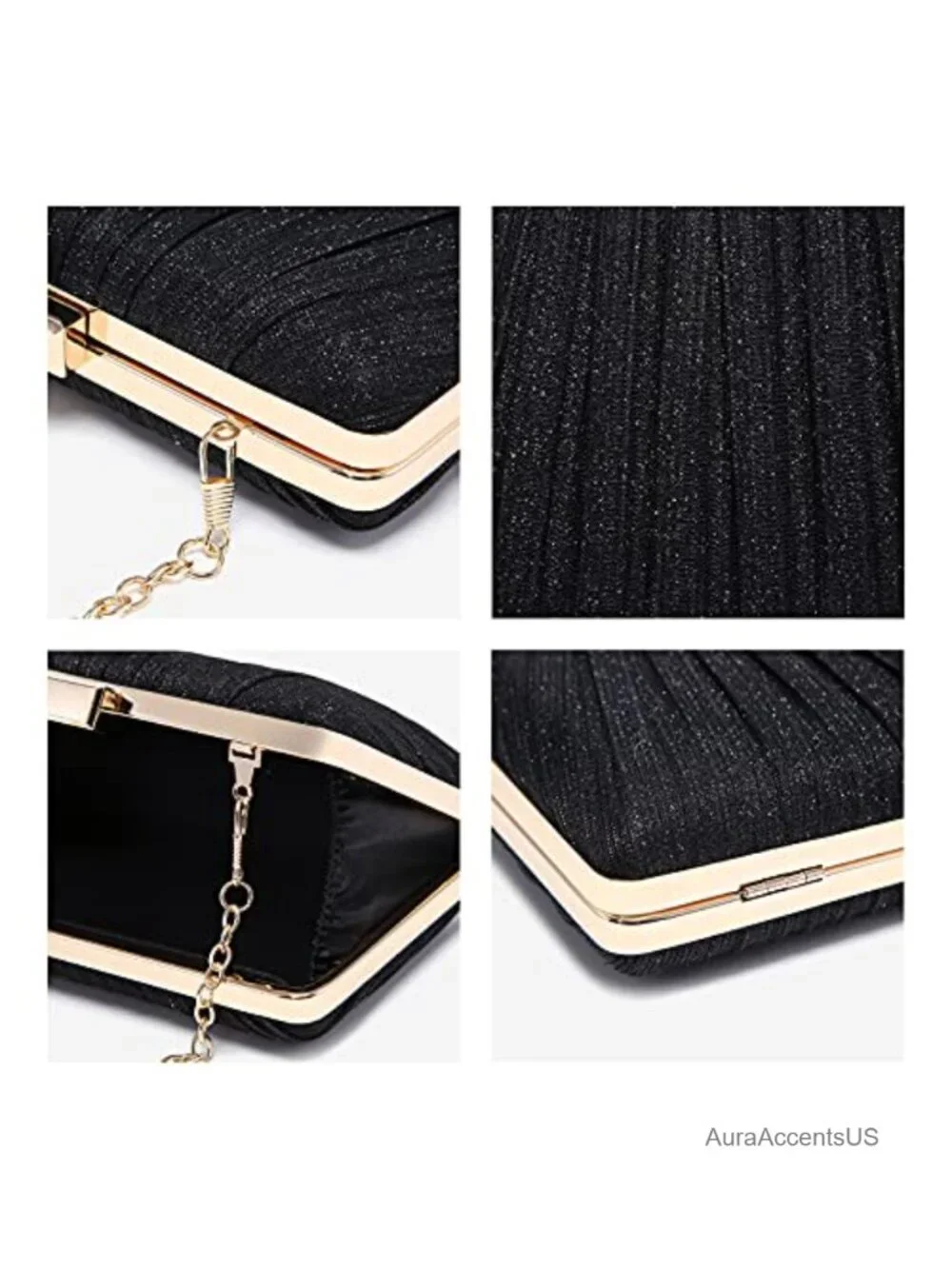 Pleated Polyester Clutch Evening Bag with Detachable Chain Strap