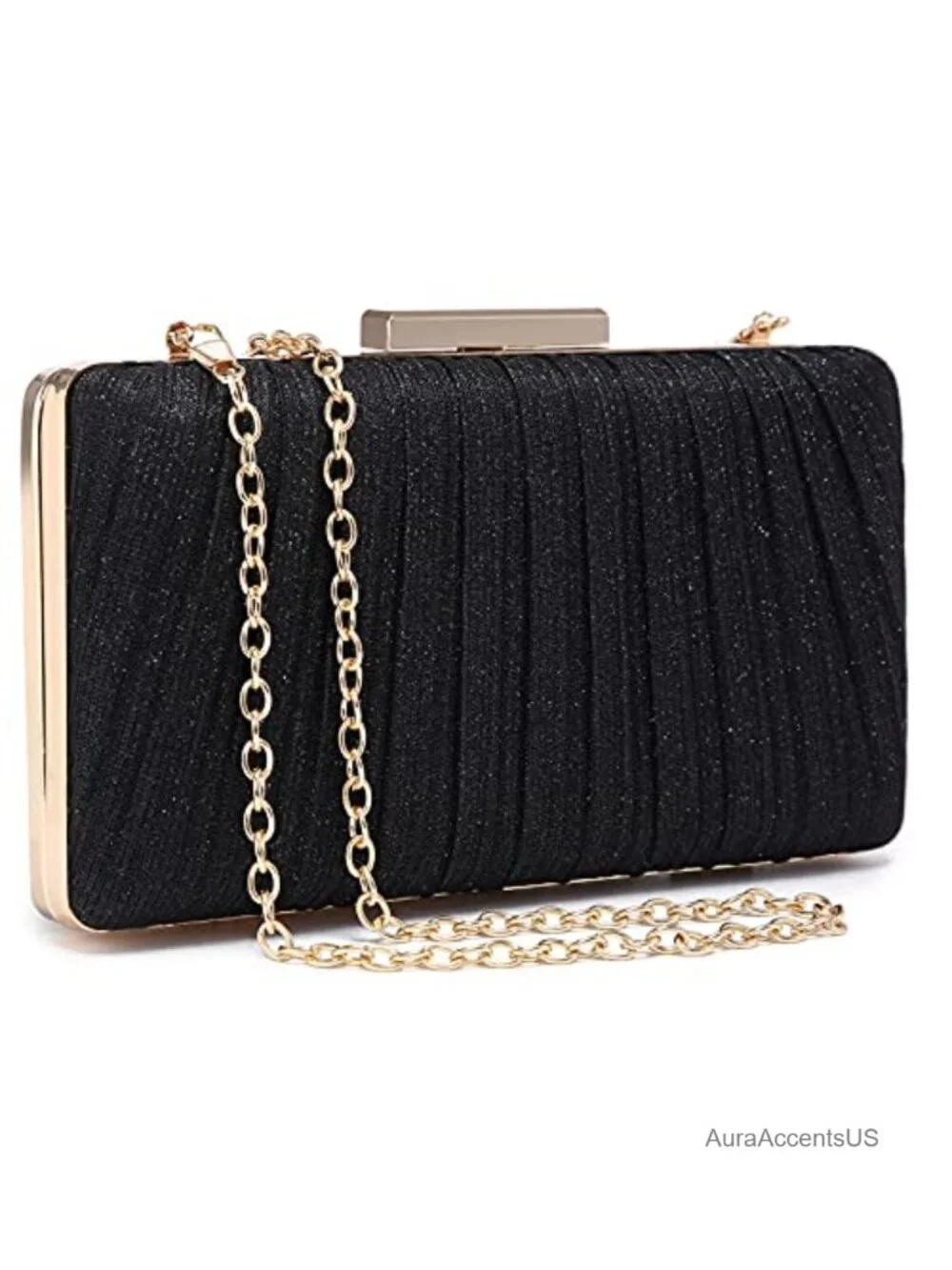 Pleated Polyester Clutch Evening Bag with Detachable Chain Strap