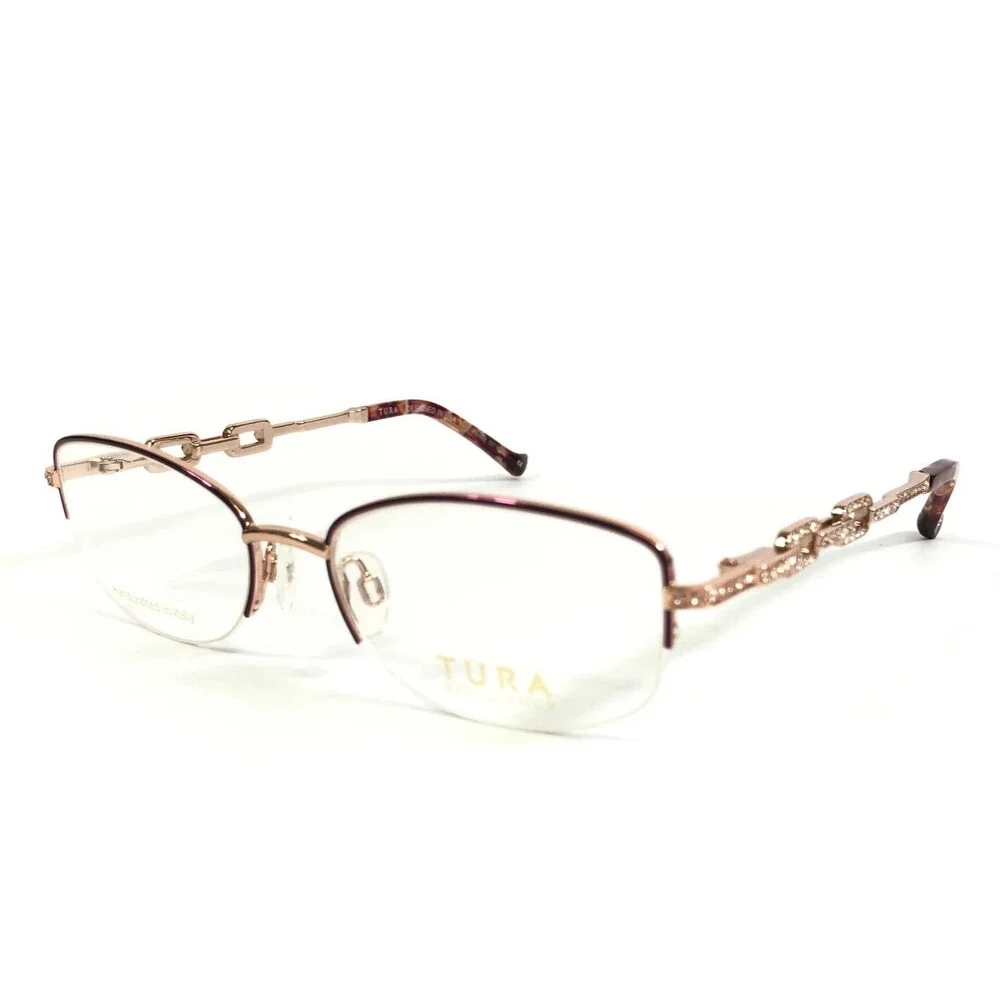 Tura Brilliance Eyeglasses Frames TE282 BUR Burgundy Rose Gold Crystal 51-17-140