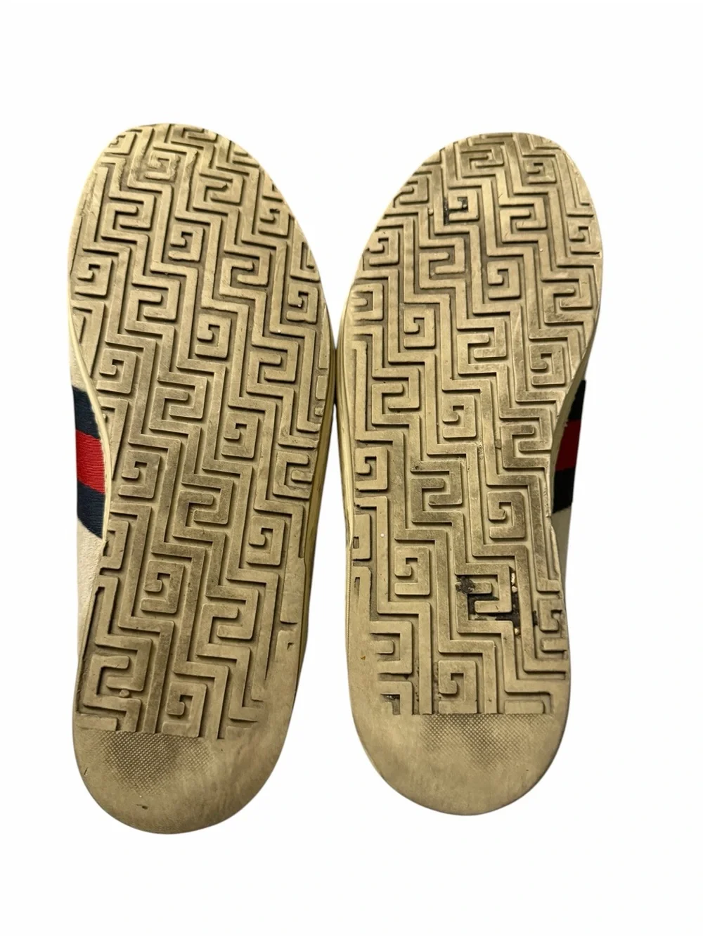 Gucci Beige Suede Sneakers with Red & Navy Web Stripe,pre-owned,SZ 8