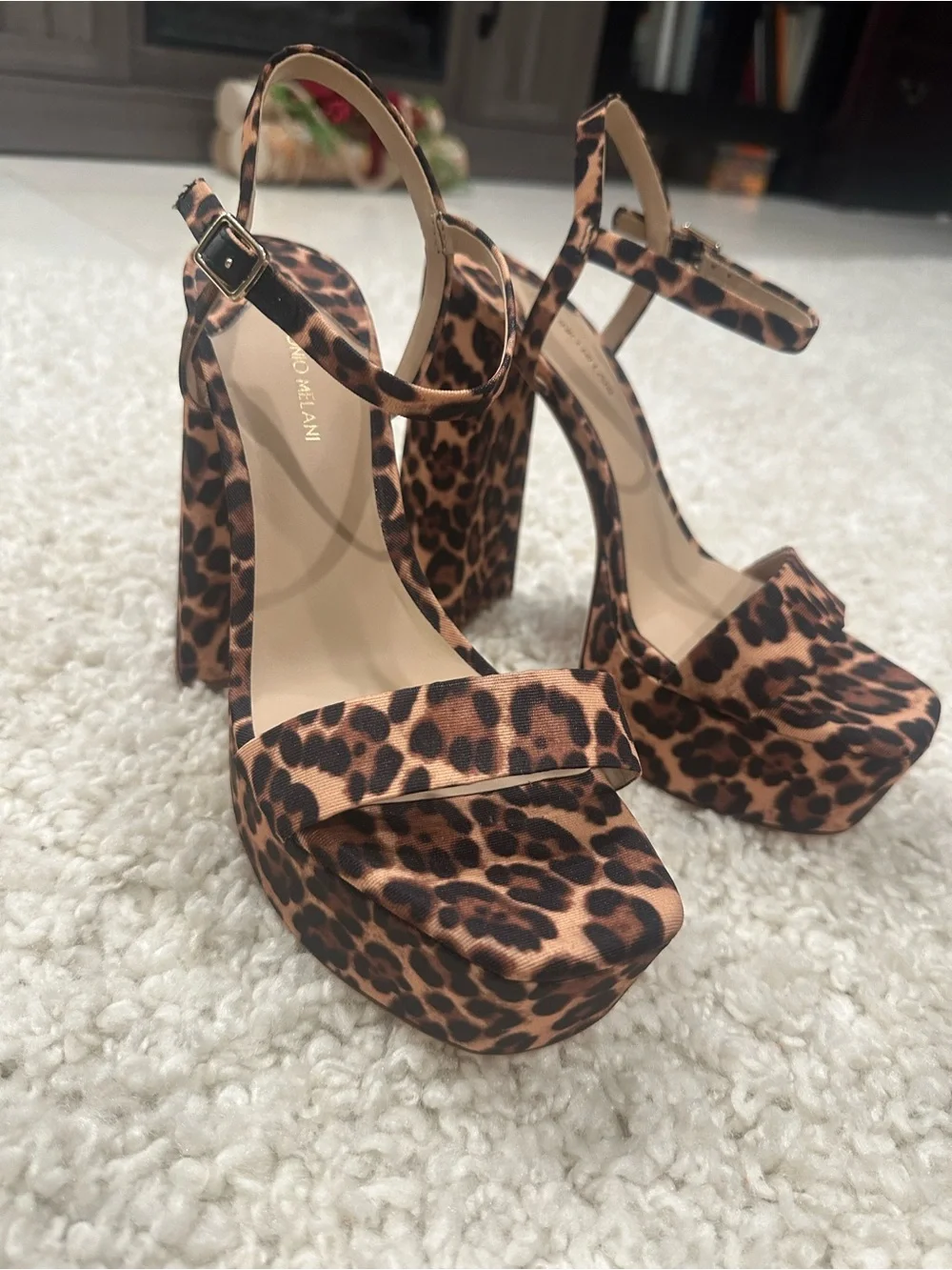 New Antonio Melanie Platforms Block Heel - Brown Leopard Strappy