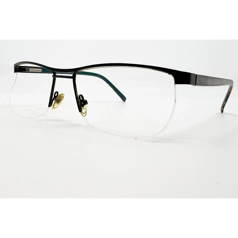 Link Occhiali Eyeglasses Mens Black Half Rim Semi Rimless Tortoise Arms 41896