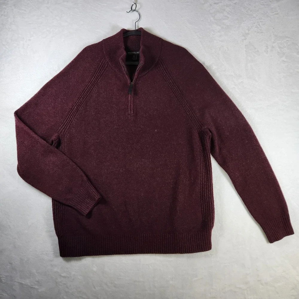 Banana Republic Mens XL‎ Burgundy Wool Blend Quarter Zip Pullover Sweater
