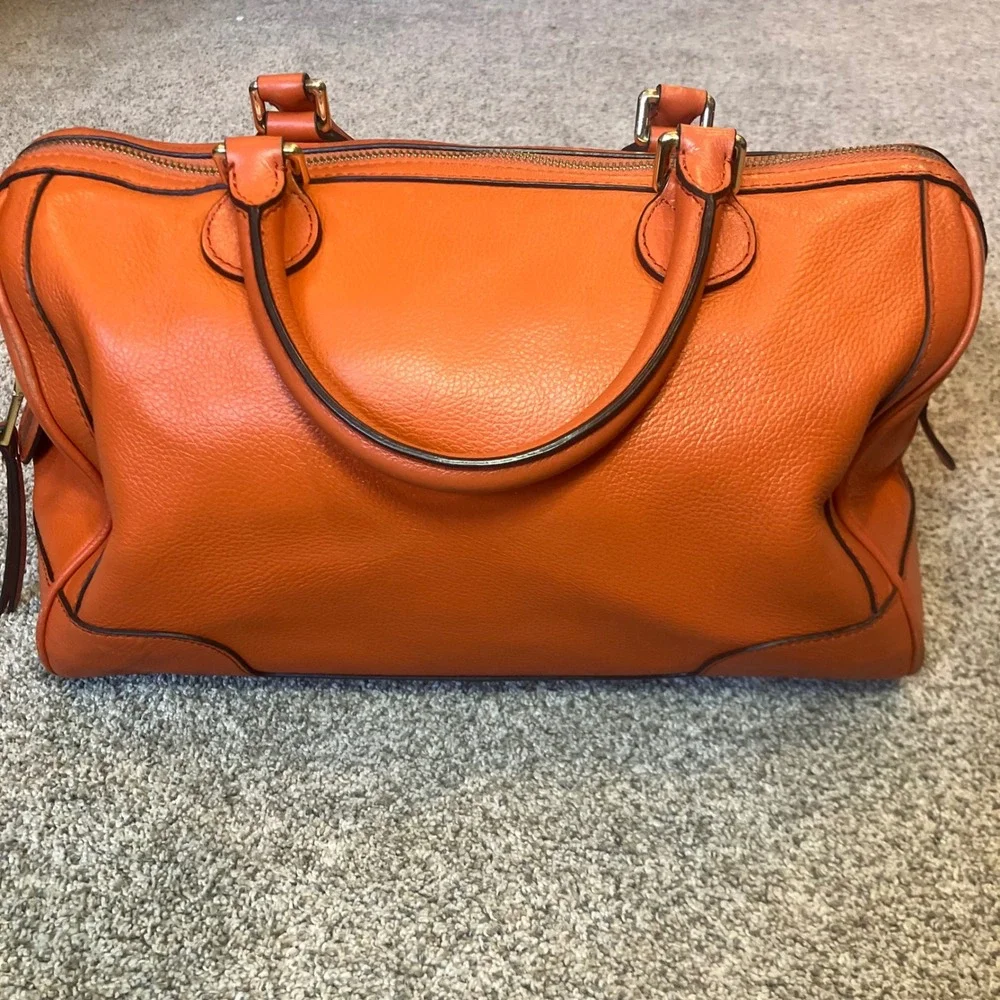 Banana Republic New Evan Satchel Orange Pebbled Leather Gold Hardware Handbag