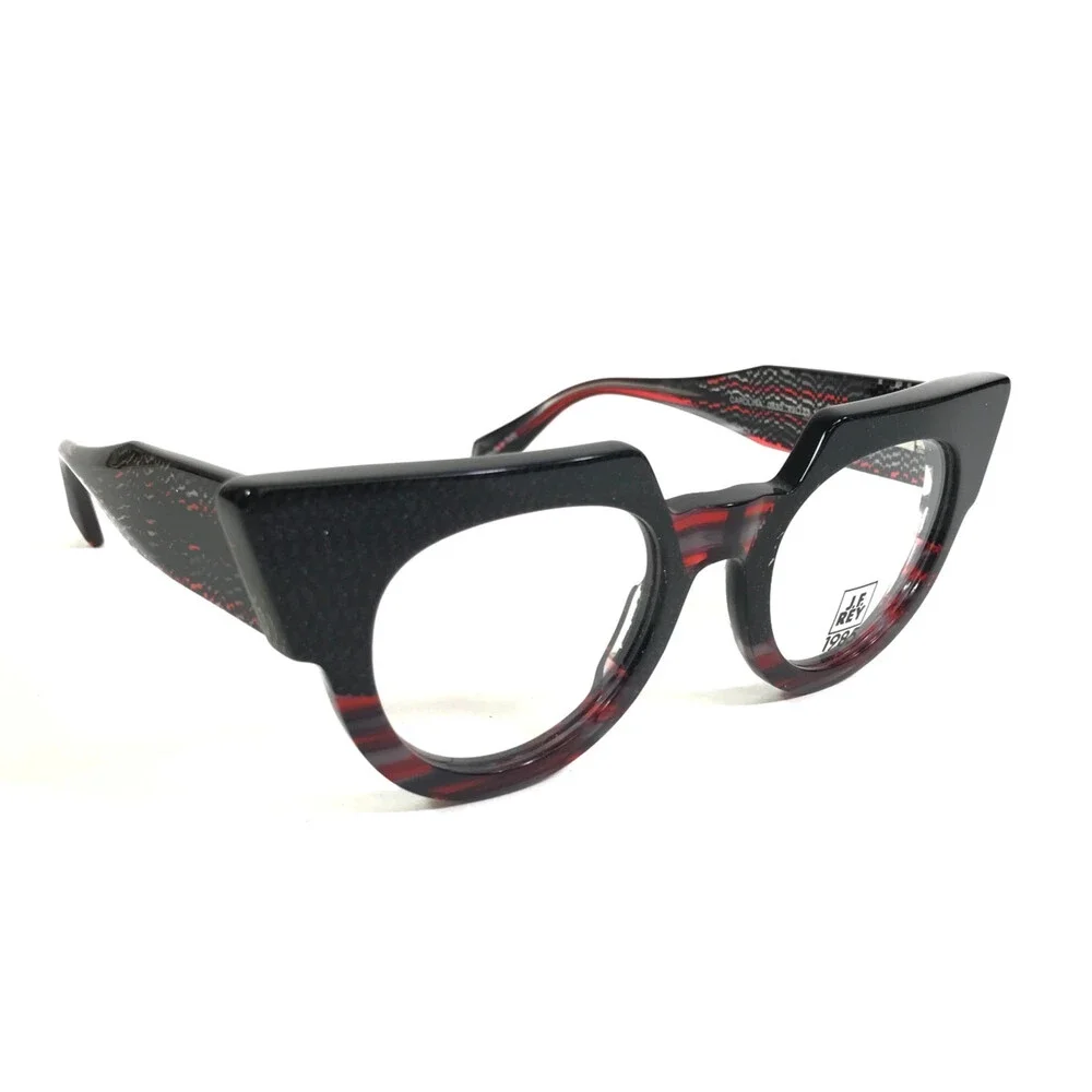 J. F. Rey Eyeglasses Frames CAROLINA 0830 Black Red Round Full Rim 49-23-143