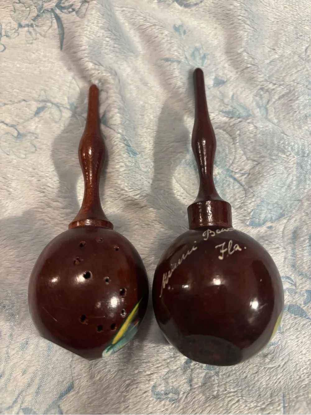Hand-Painted Wooden Salt &Pepper— Tropical Flamingo & Palm Design, Brown