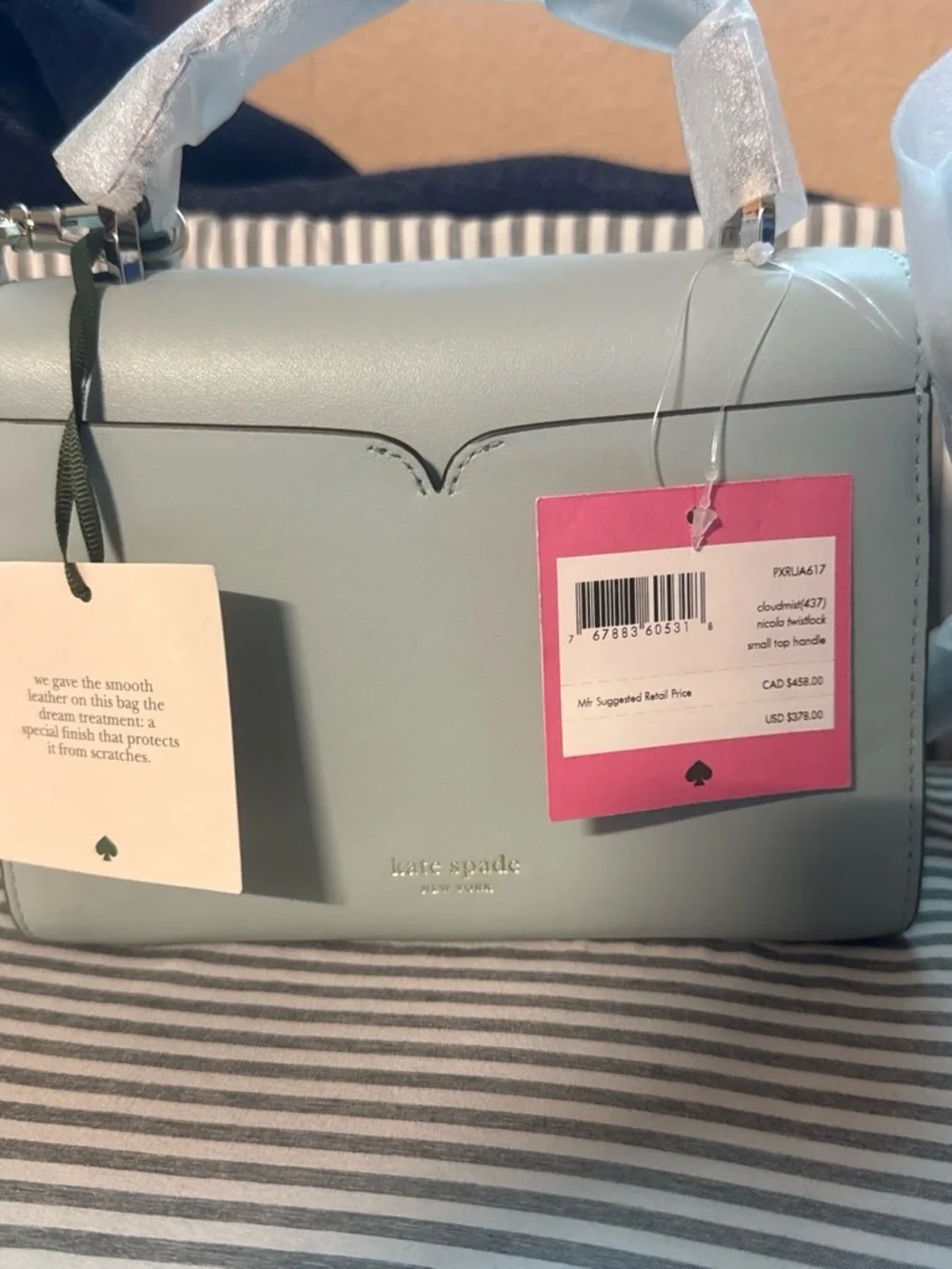 kate spade Pale Mint Top Handle Crossbody with Gold Spade Logo