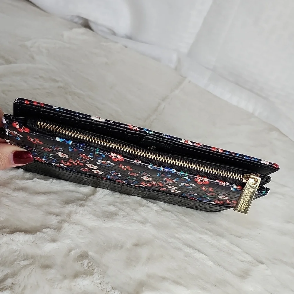 Nanette Lepore Black Floral Wristlet Clutch NEW