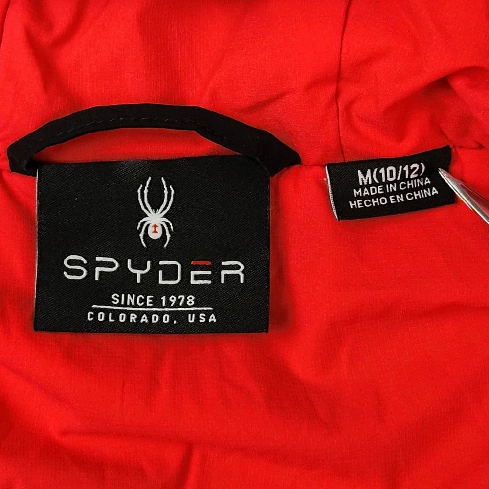 Spyder Superlite Jacket Kids Medium 10/12‎ Black Red Hooded Full Zip Lightweight