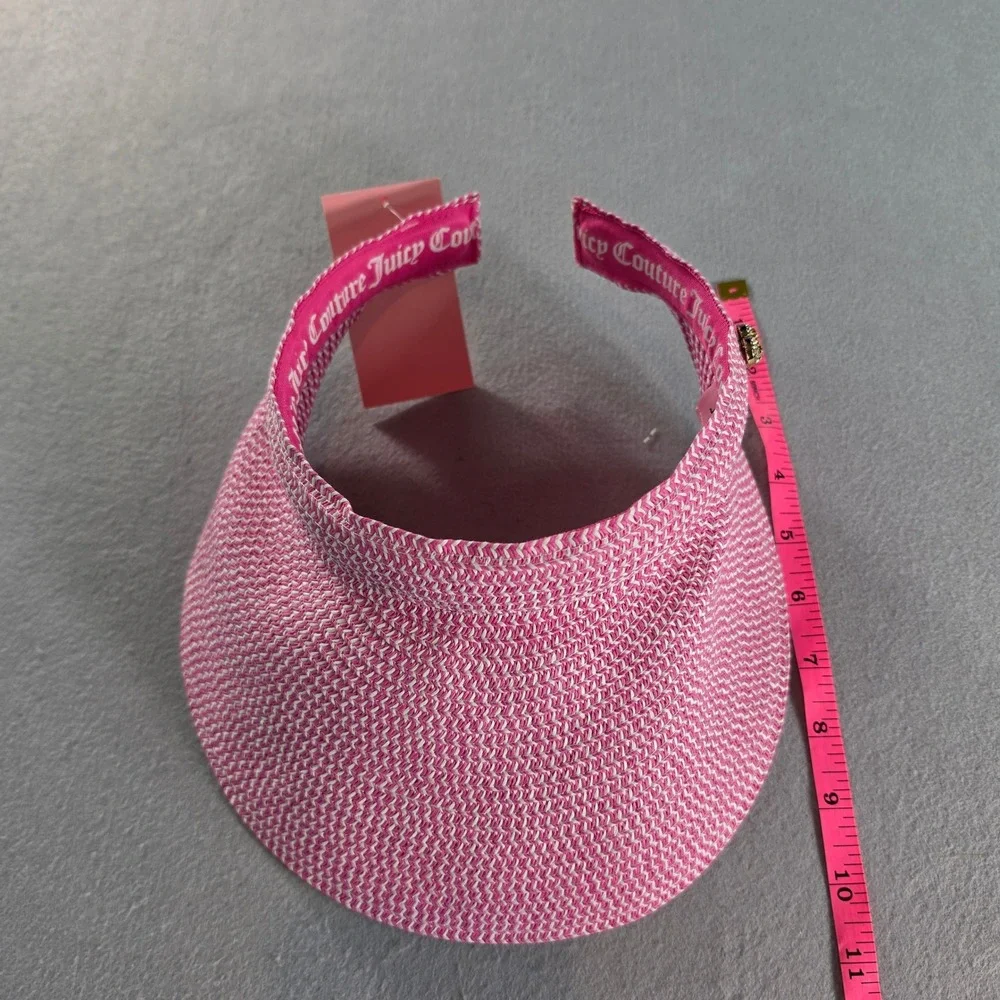 Juicy Couture Pink Woven Straw Visor Sun Hat Rhinestone Heart Charm NWT One Size