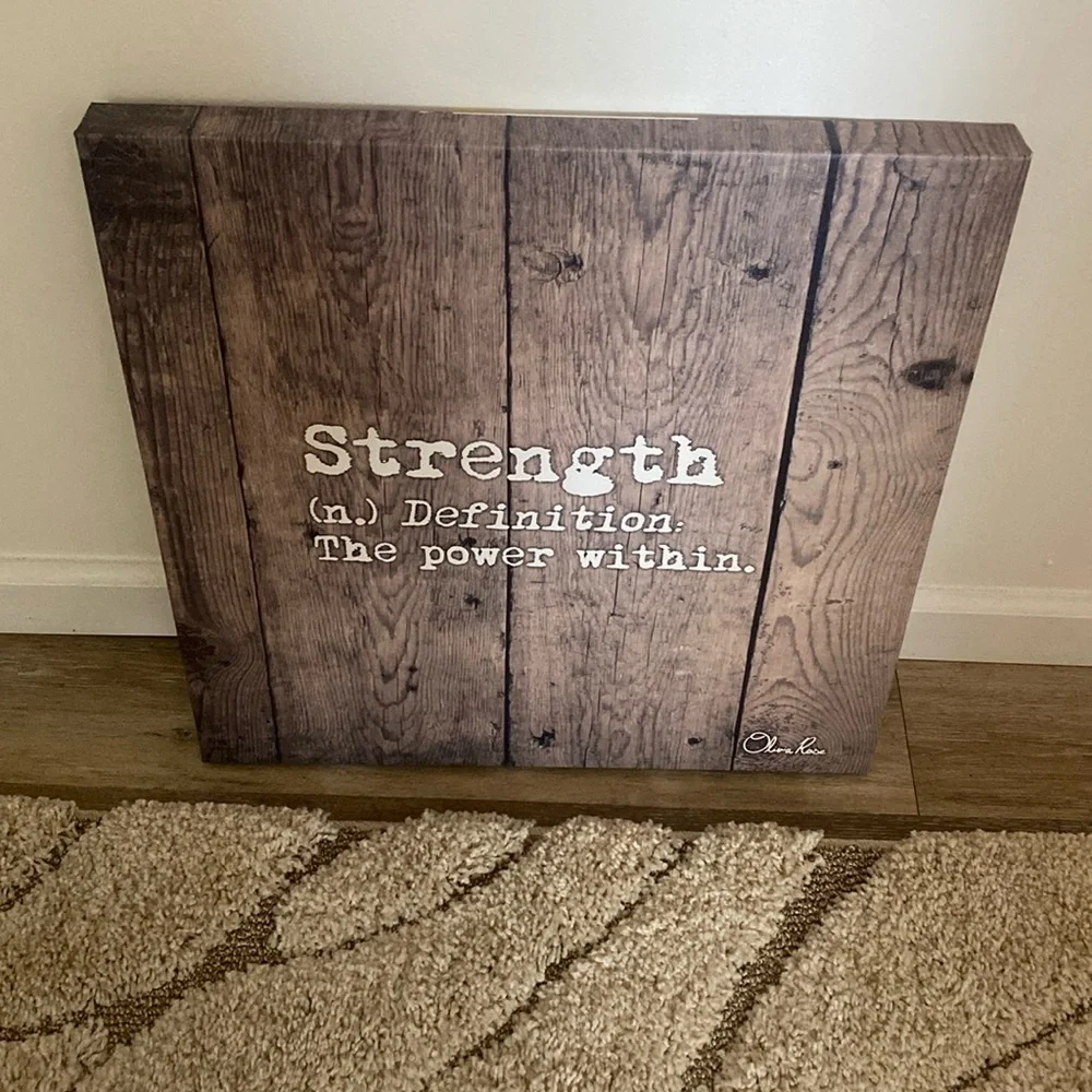 Vintage Pier 1 Strength The Power Within Faux Wood Canvas Art Sign 20x20