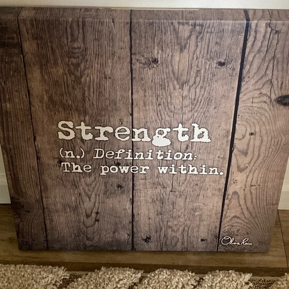 Vintage Pier 1 Strength The Power Within Faux Wood Canvas Art Sign 20x20