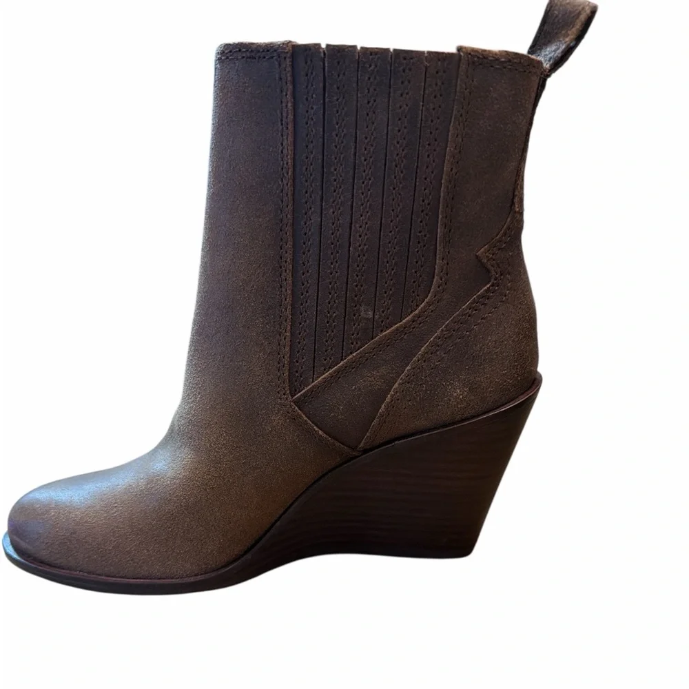 Lucky Brand Brown Wedge Ankle Boots Size 6.5 Western Booties