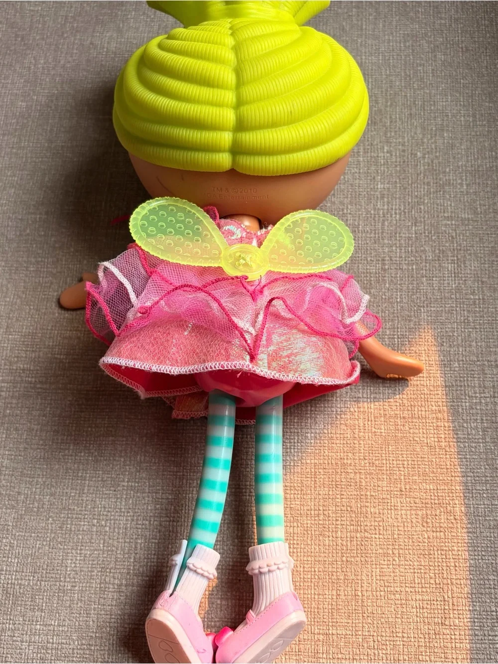 Lalaloopsy Bright Yellow-Head Pink Dress Plush Doll with Striped Teal Legs