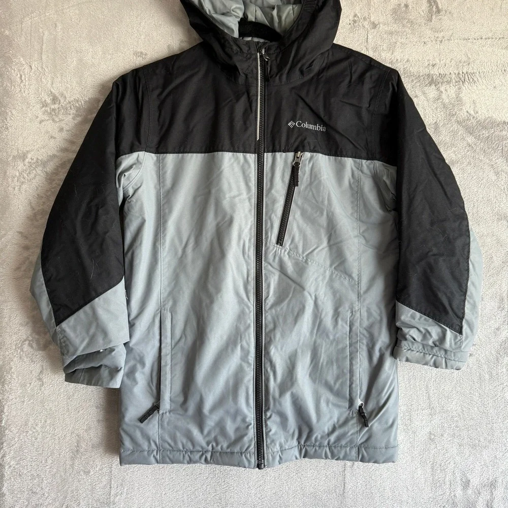 Columbia‎ Kids Grey Black Colorblock Outgrown Insulated Winter Hooded Jacket M