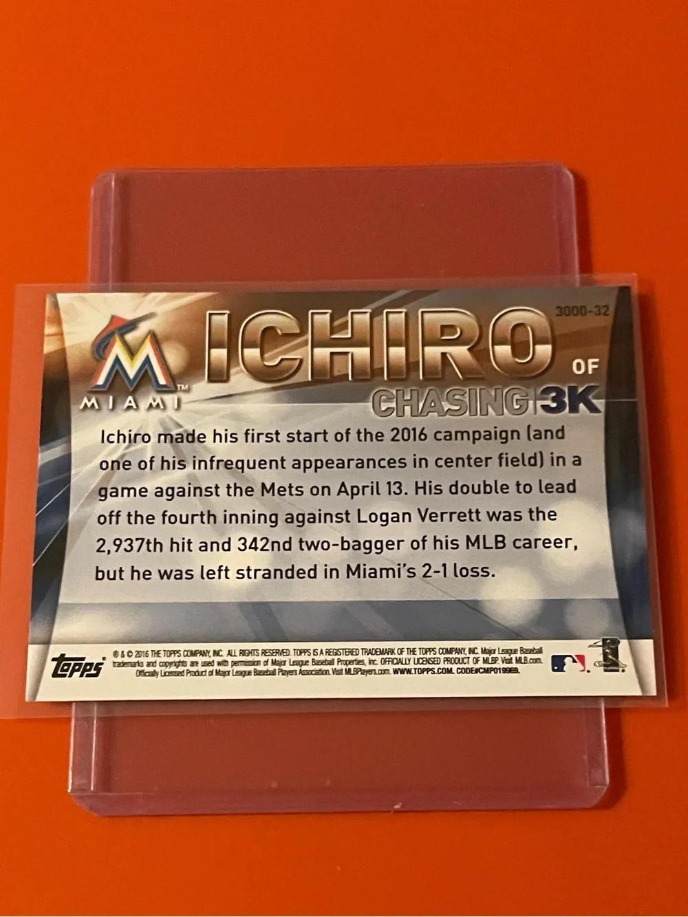 Ichiro #3000-32 2016 Topps Update [Chasing 3K] Baseball Trading Card