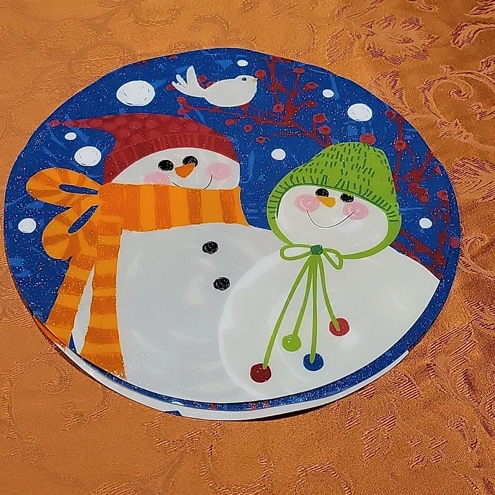 Placemats 6 vinyl vintage sparkling Mr. Mrs. snowman  EUC