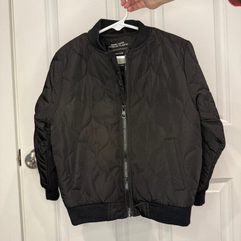 Primark Cares‎ Kids Black Quilted Bomber Jacket Full Zip Size 4-5Y