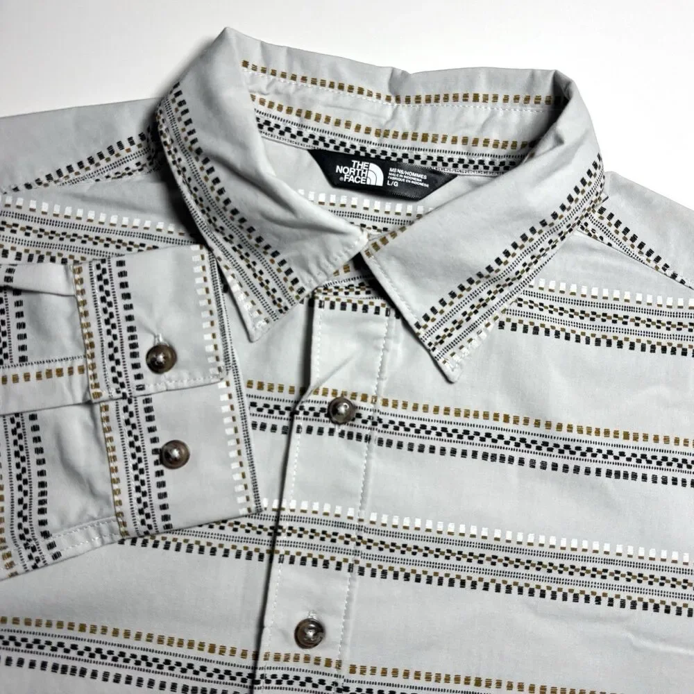 The North Face Aztec Striped Shirt Men's L Gray Long Sleeve Western Button Up‎