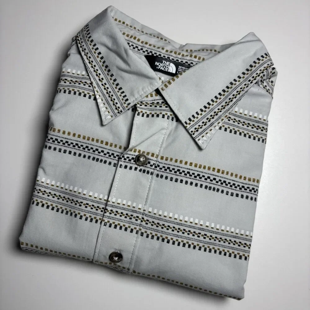 The North Face Aztec Striped Shirt Men's L Gray Long Sleeve Western Button Up‎