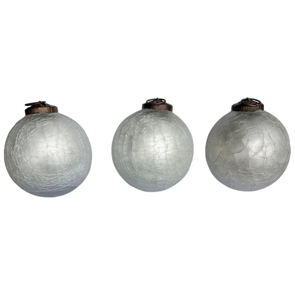 3‎ Vintage Kugel Style White Crackle Glass Christmas Tree Ornaments 3 Inch Retro