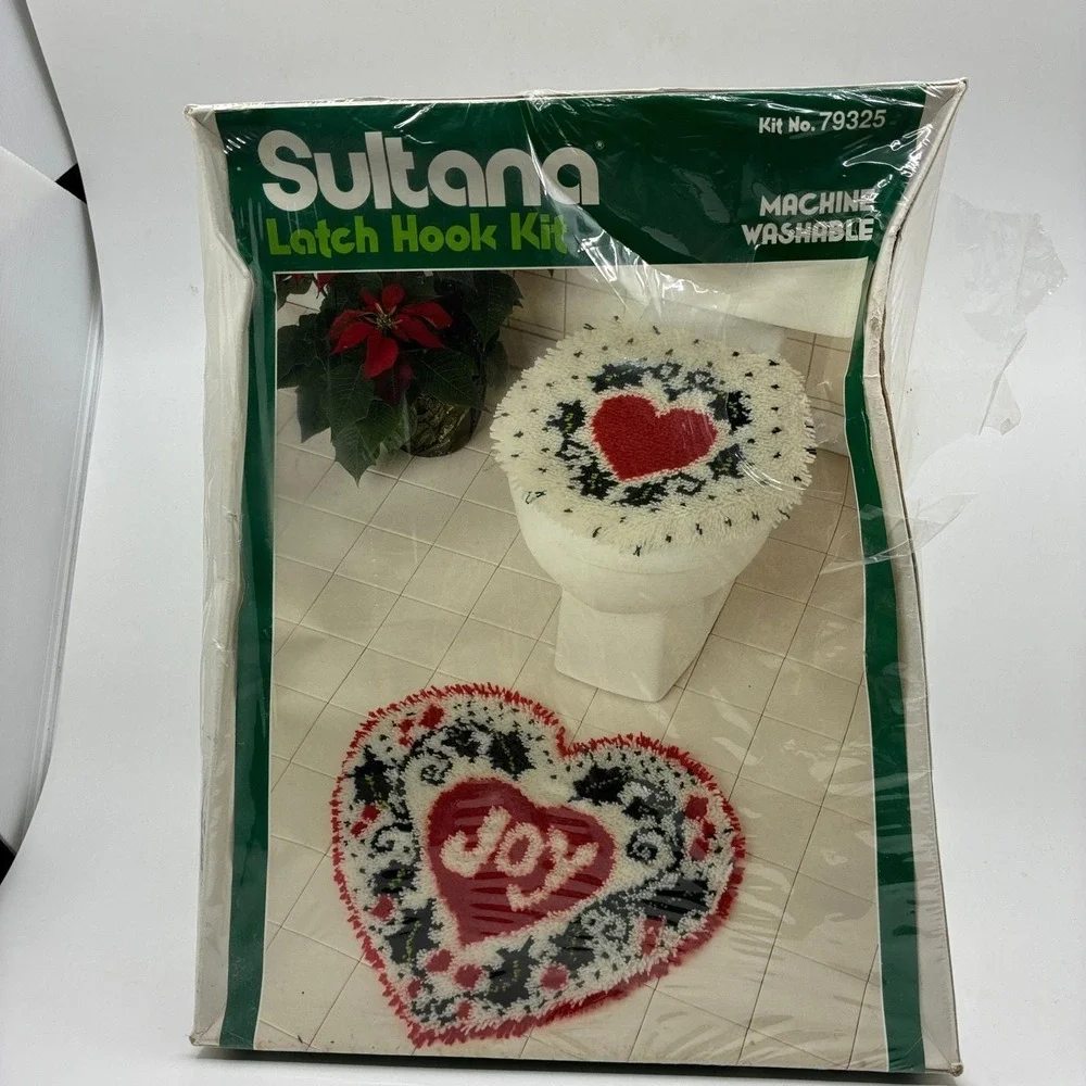 Sultana‎ Latch Hook Kit 79325 Joy bath ensemble Christmas rug and lid cover NOS