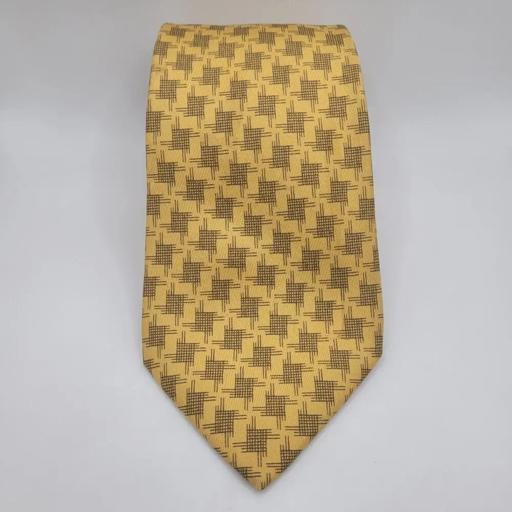 Hermes Tie Yellow Blue Geometric Rope Silk France Luxury Necktie Classic 7792 FA