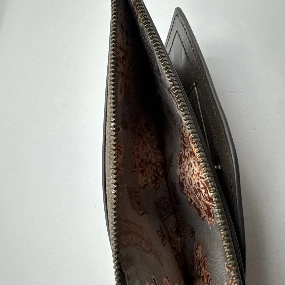 Hobo International Soft Brown Gray Leather Womens Long Wallet Clutch Zip‎