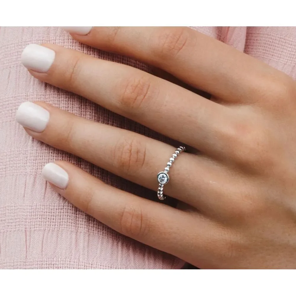 NWT SPARKLY SOLITAIRE BEZEL DIAMOND BEAD RING, GRA CERT, MOISSANITE RING‎