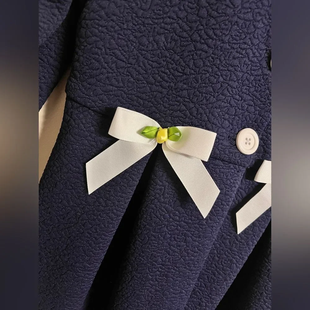 Bonnie Jean Navy Blue Poplin Coat Swing Dress Coat Sz 6