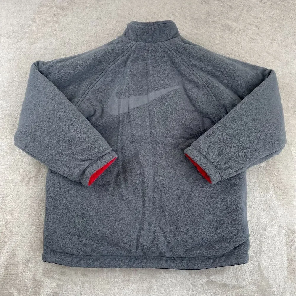 Vintage Nike Jacket Youth Large 14-16 Black Red Reversible Swoosh Large Logo Y2K