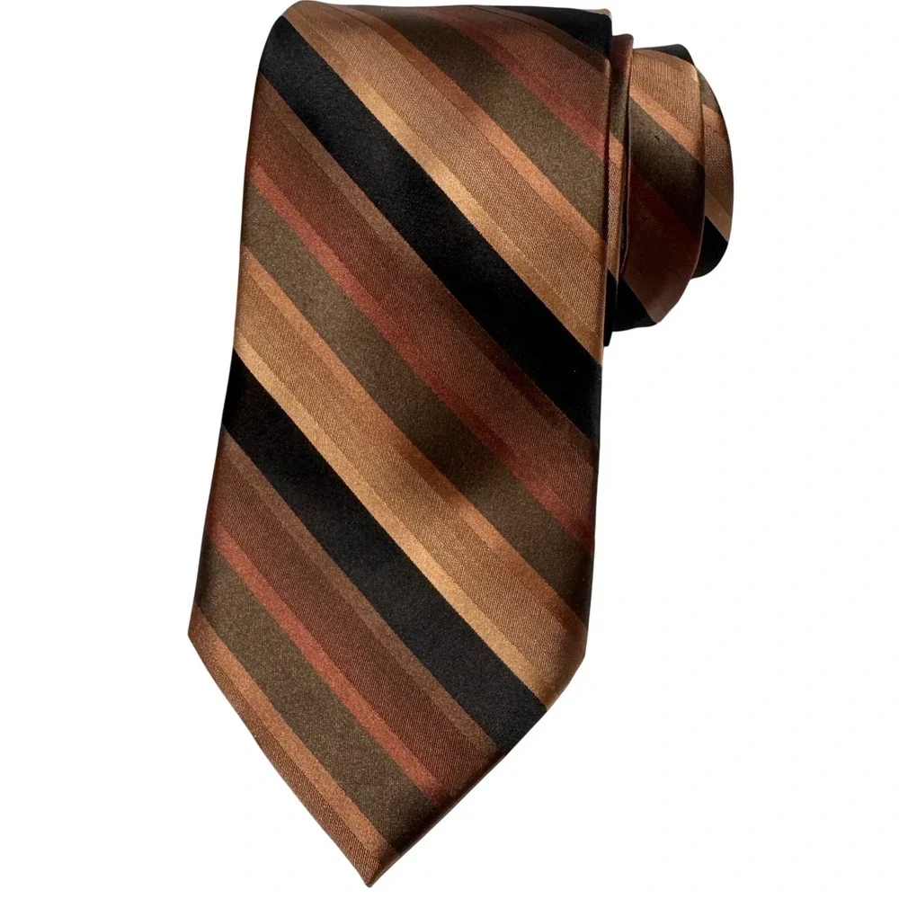 Perry Ellis Portfolio 100% Silk Striped‎ Necktie Men Formal Brown Black