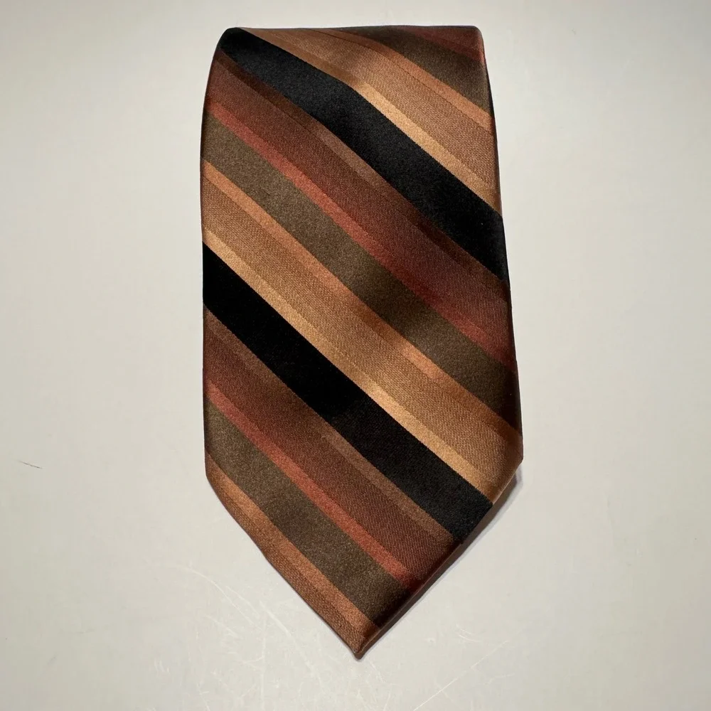 Perry Ellis Portfolio 100% Silk Striped‎ Necktie Men Formal Brown Black