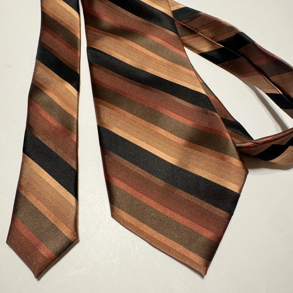 Perry Ellis Portfolio 100% Silk Striped‎ Necktie Men Formal Brown Black