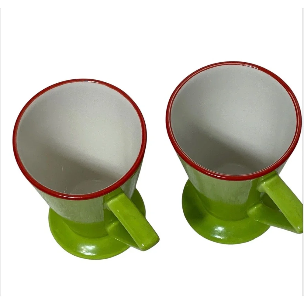 Pier 1 Angleterre England Retro Green‎ Footed Coffee Mugs Novelty Tea Cups set