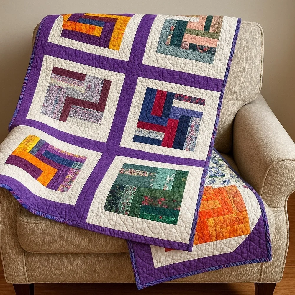 Handmade Patchwork Quilt Throw 50” x 50” Lap Blanket Purple.