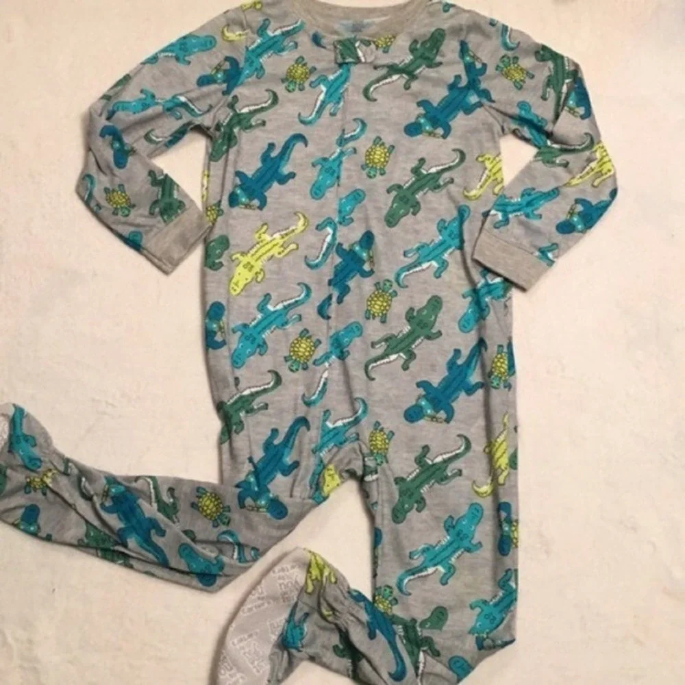 Just‎ One You Carters Footed Pajamas Kids 5T Gray Crocodile Turtle Excellent Zip