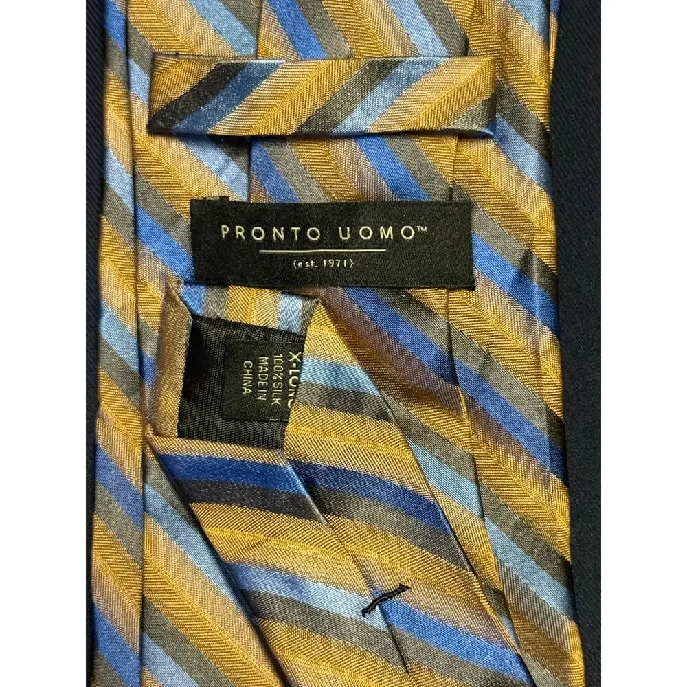 Pronto Uomo 100% Silk Tie, Browns Golds‎ & Blues