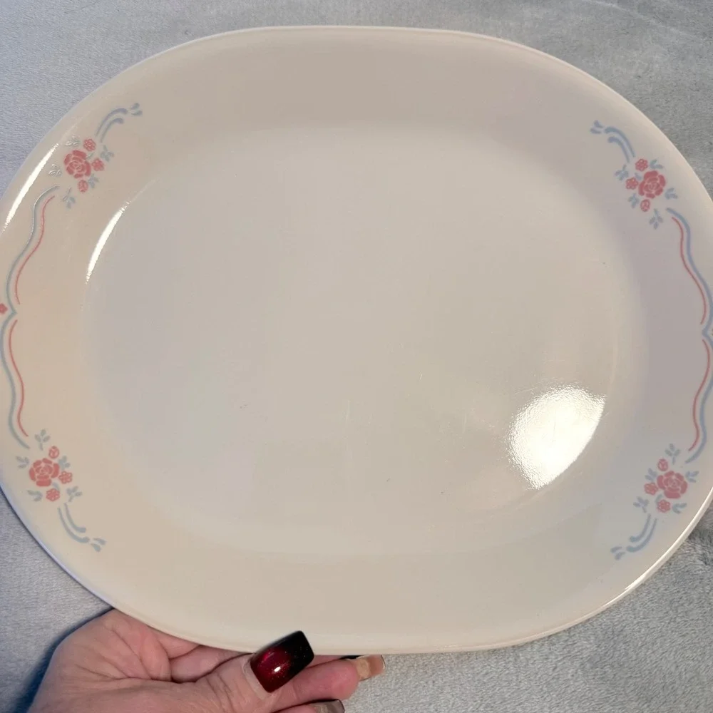 Vintage Corelle Pink‎ Blue Floral Oval Serving Platter 12.5