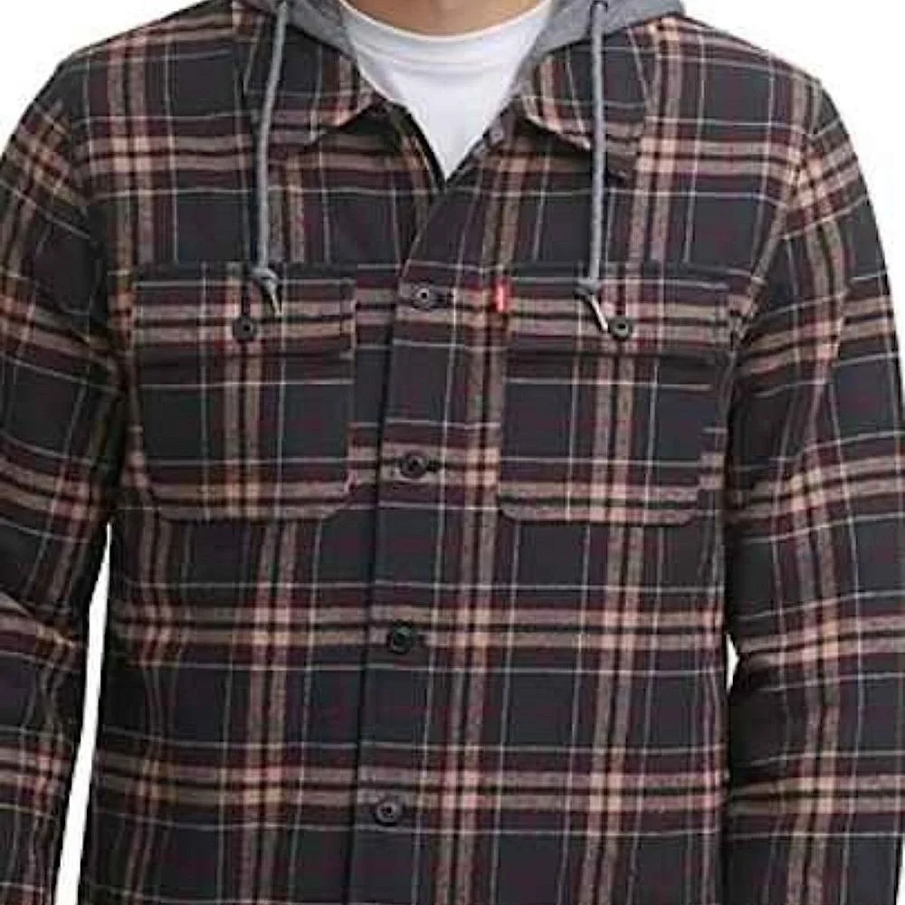 Levi's Men's Sherpa LINED Hooded Plaid Flannel Shirt Jacket SIZE MEDIUM NEW