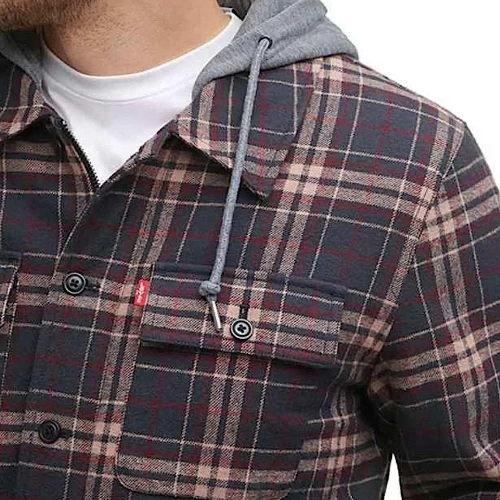 Levi's Men's Sherpa LINED Hooded Plaid Flannel Shirt Jacket SIZE MEDIUM NEW